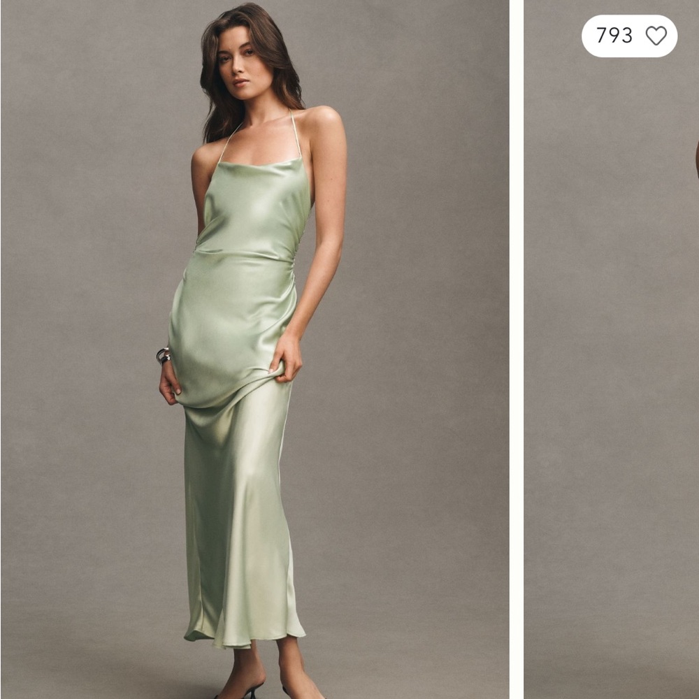 BHLDN Saylor Cowl-Neck Satin Maxi Dress in Sage